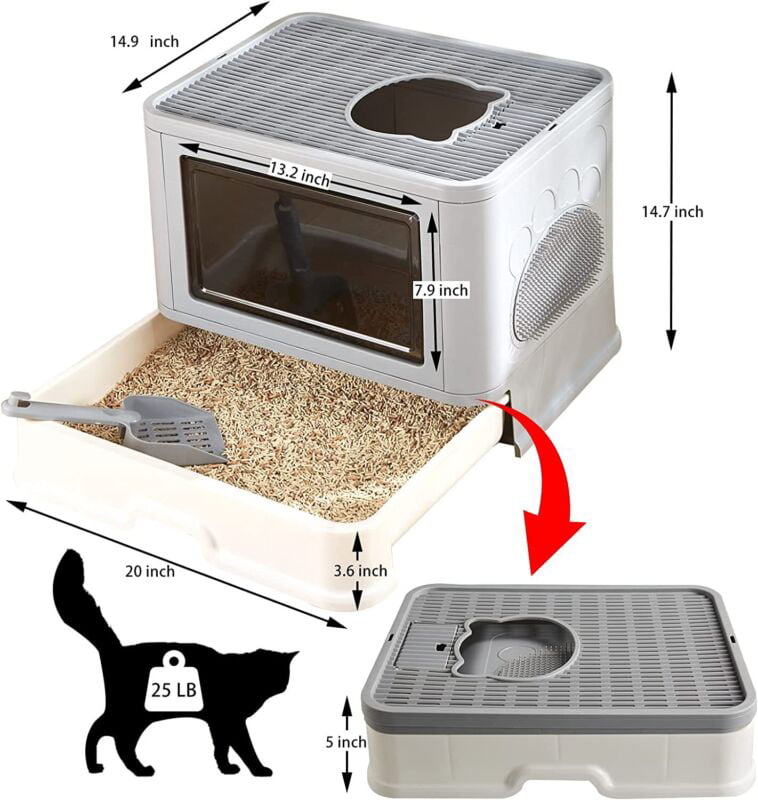 Jacgood Cat Litter Box Foldable Cat Big Litter Tray Box Sturdy Fully Enclosed Toilet