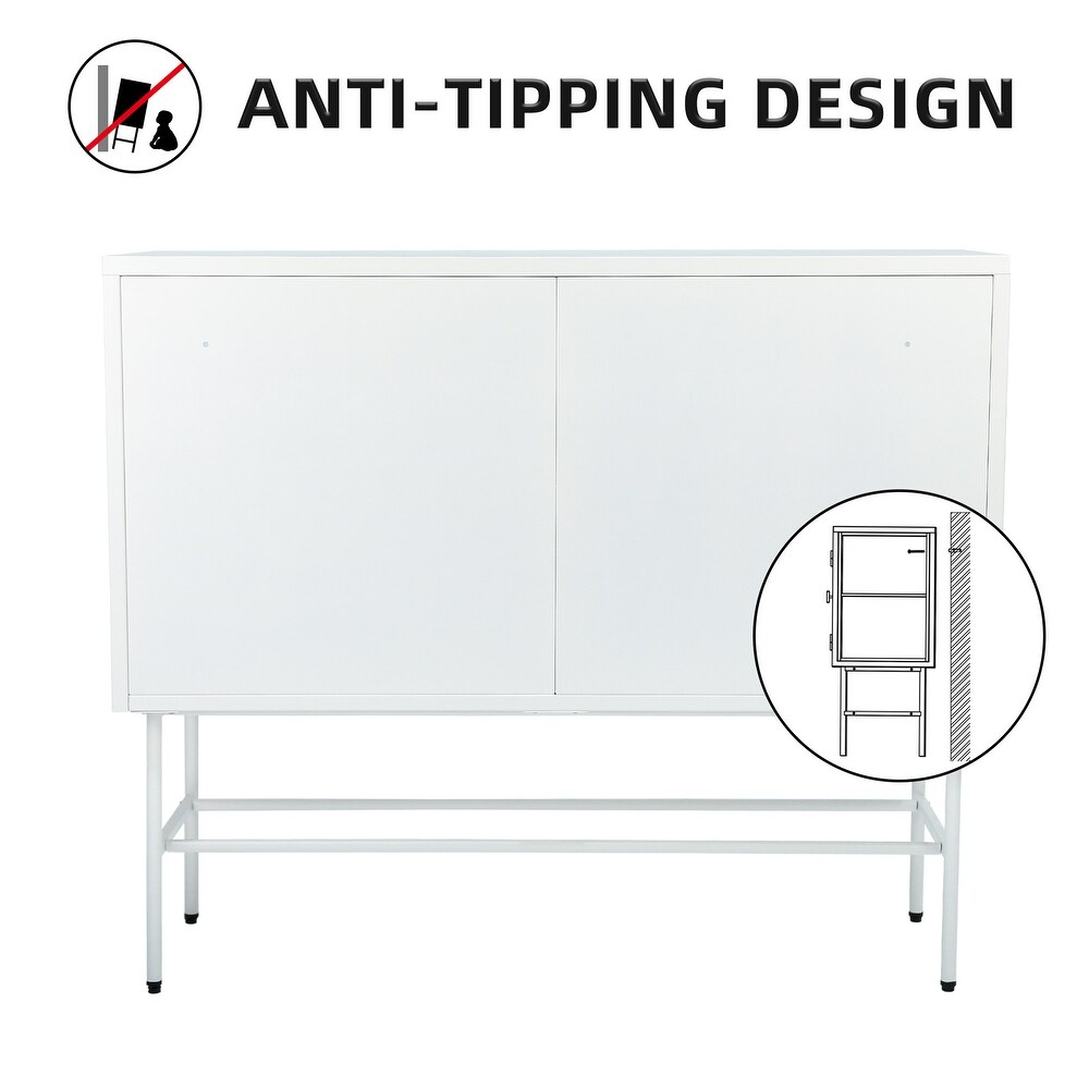 Sideboard Buffet With Fluted Glass Doors Detachable Shelves