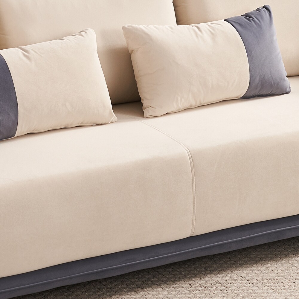 Modern Fabric 3 Seat Sofa with Two Pillows and Metal Legs