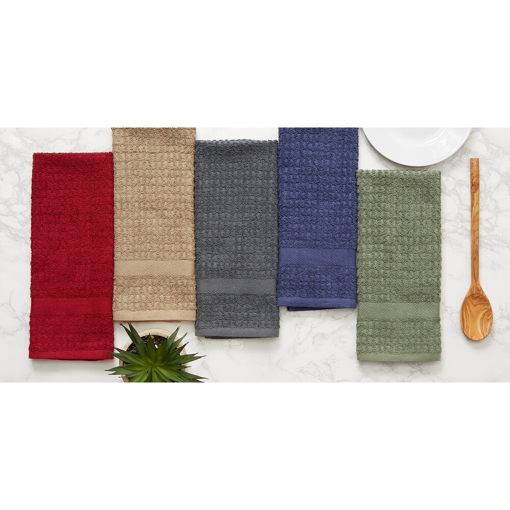 DII Solid Terry Waffle Dishtowel Set of 4