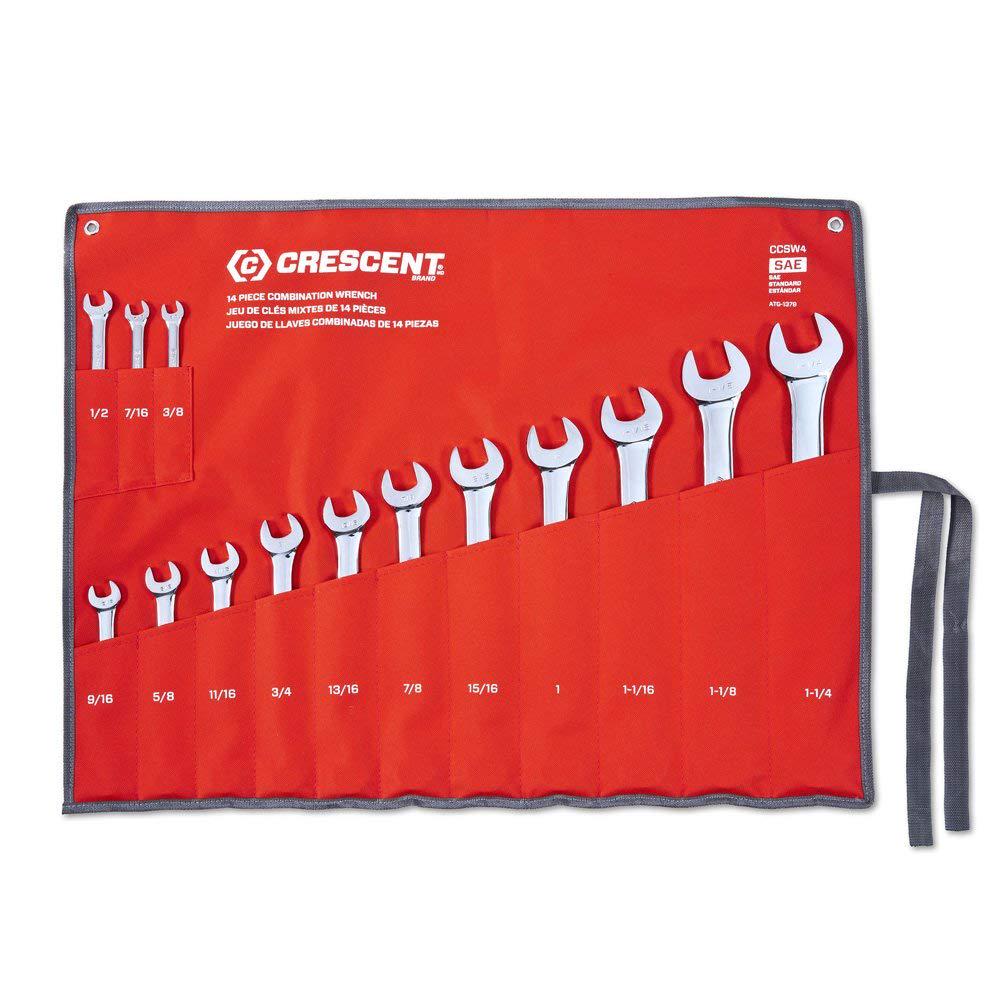 Crescent CCWS4 14-Piece SAE Combination Wrench Set with Roll Pouch