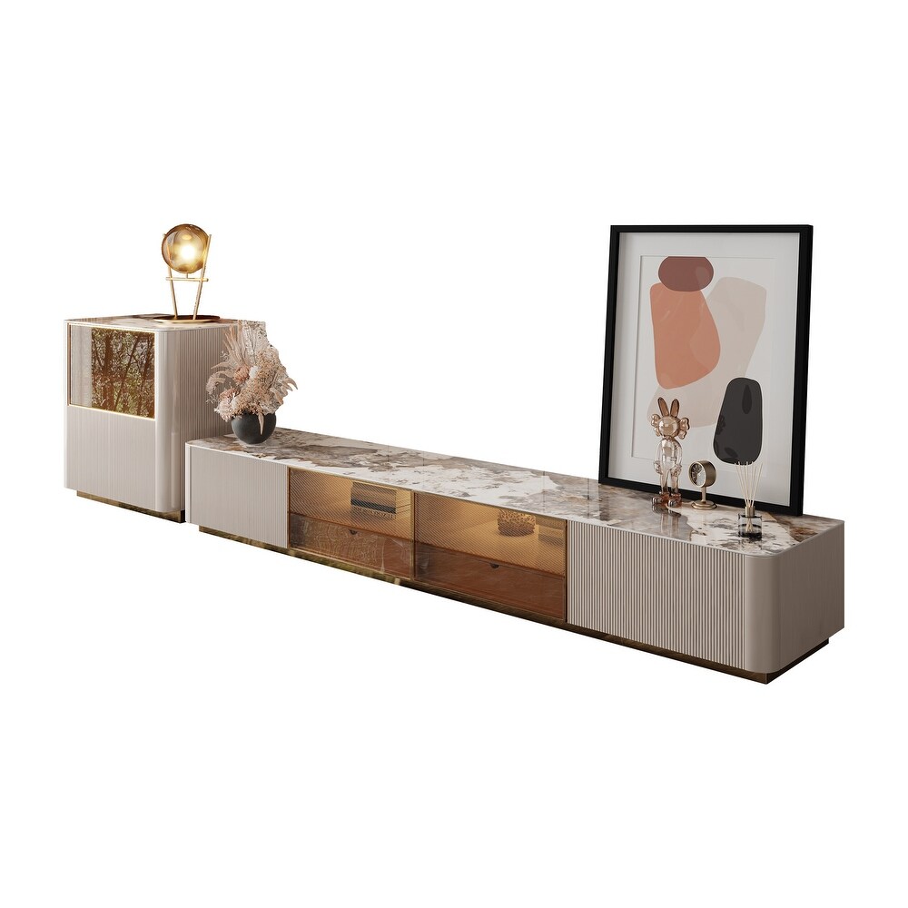 JASIWAY Light luxury Style TV Stand and Side Cabinet  Cream White