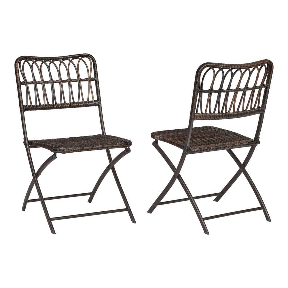 StyleWell Tulane Black Folding Steel Wicker Outdoor Dining Chair (2-Pack) GC-21028-SSR-B2