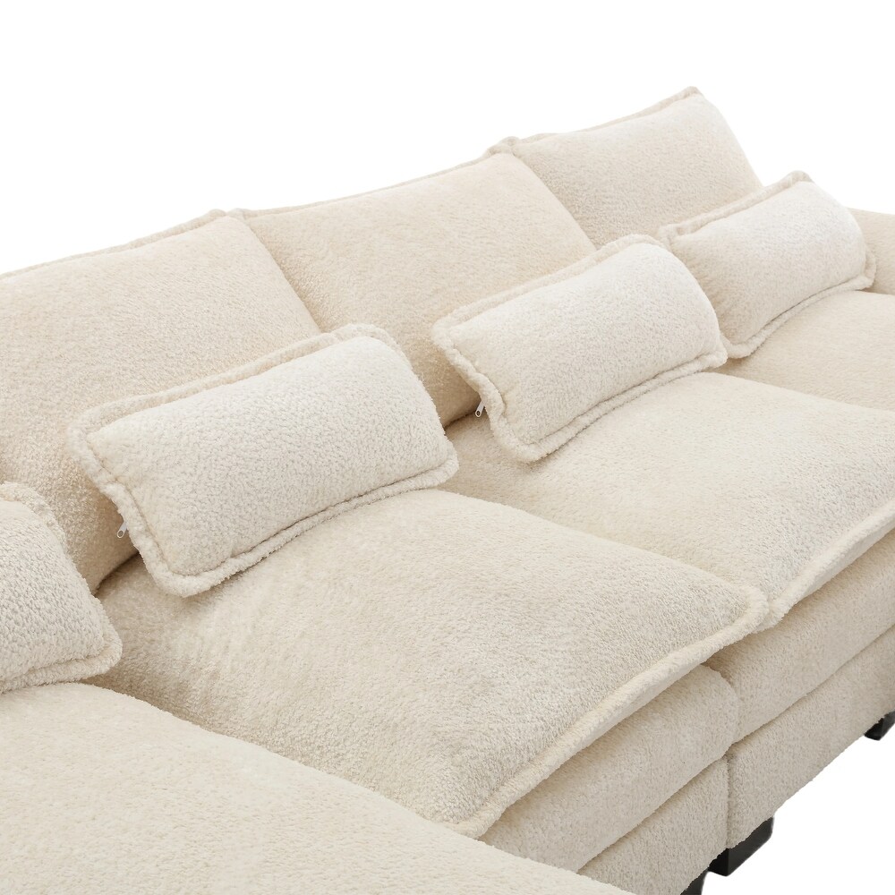 Beige Sectional Sofa Symmetrical Thick Cushion Reversible Recliner