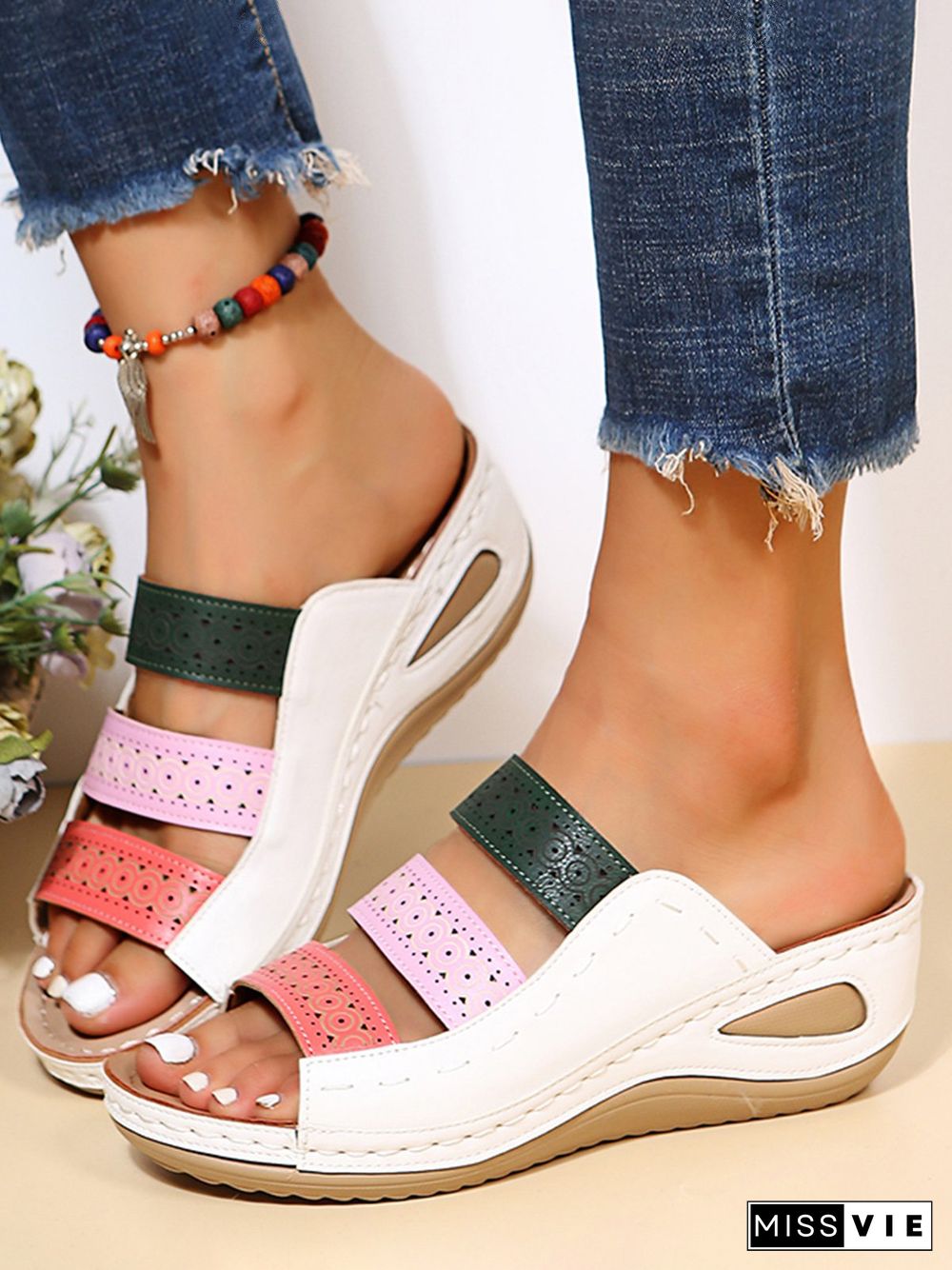 Casual Ethnic Hollow Slippers Wedges