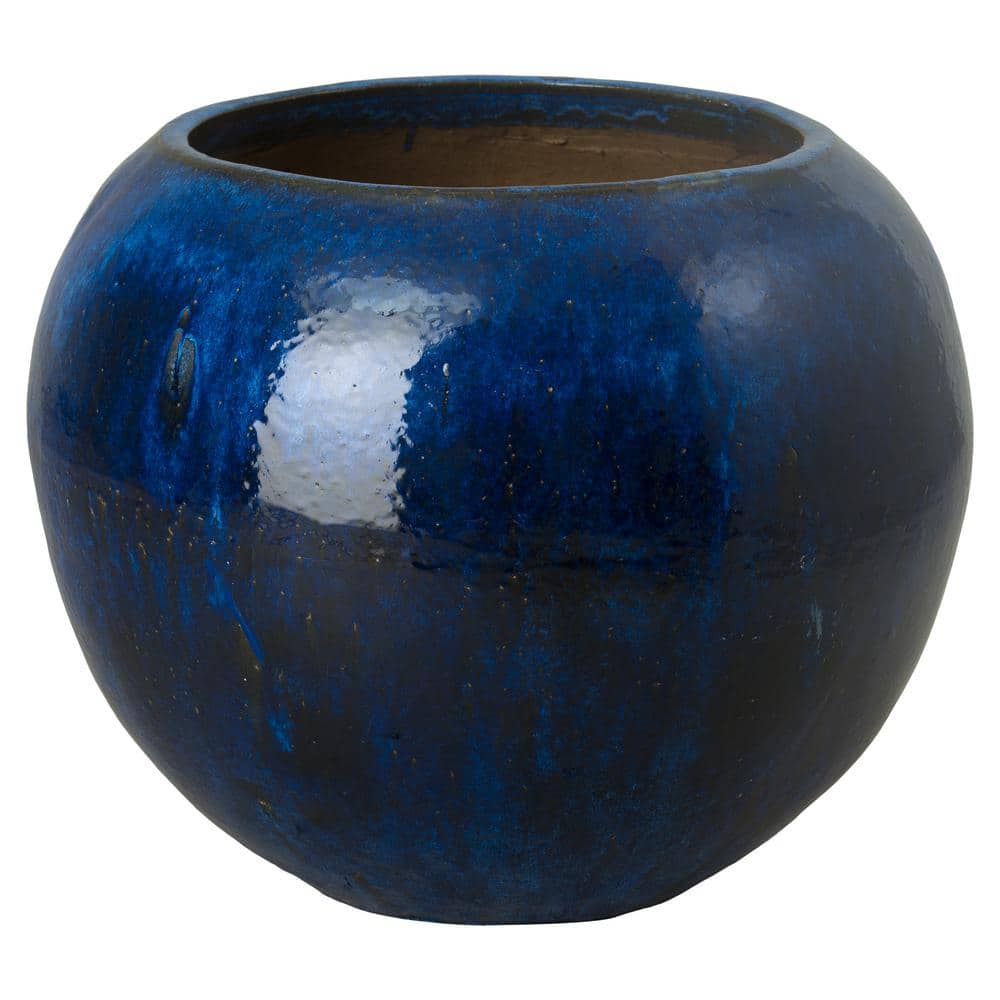 Emissary 28 in. L x 23 in. H Blue Ceramic Spherical Planter with Drainage Hole 12123BL-2