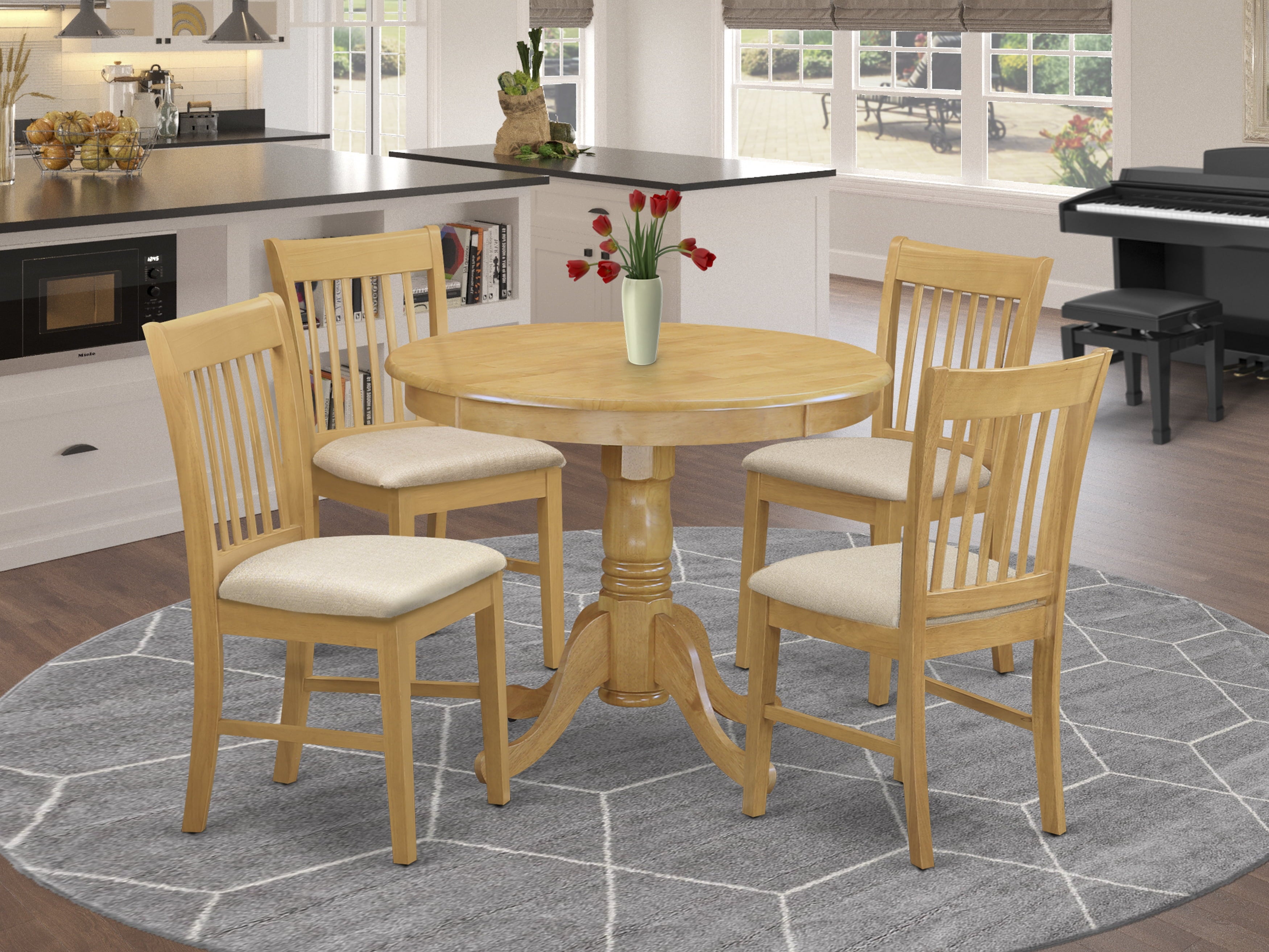 ANNO5-OAK-C 5 Pc Dinette Table set - Small Kitchen Table and 4 Dining Chairs