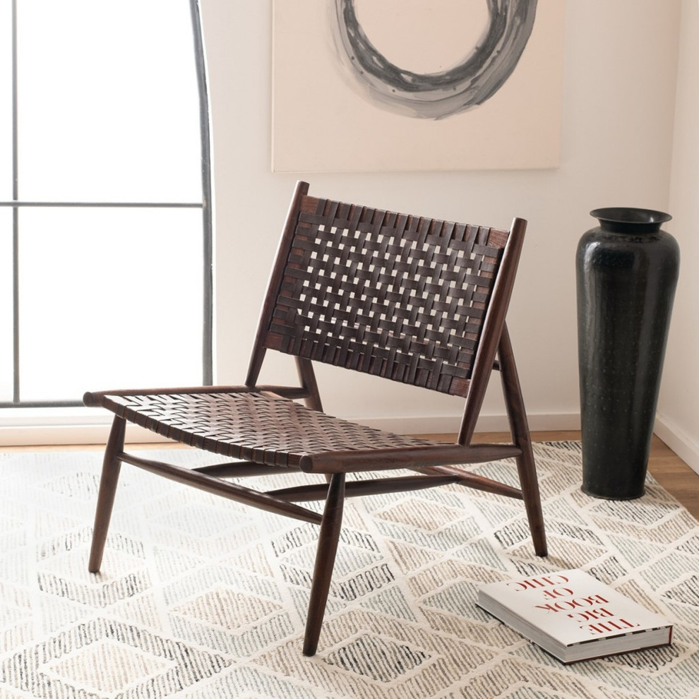 Leil Leather Woven Arm Chair Brown   Midcentury   Armchairs And Accent Chairs   by V.S.D Furniture  Houzz