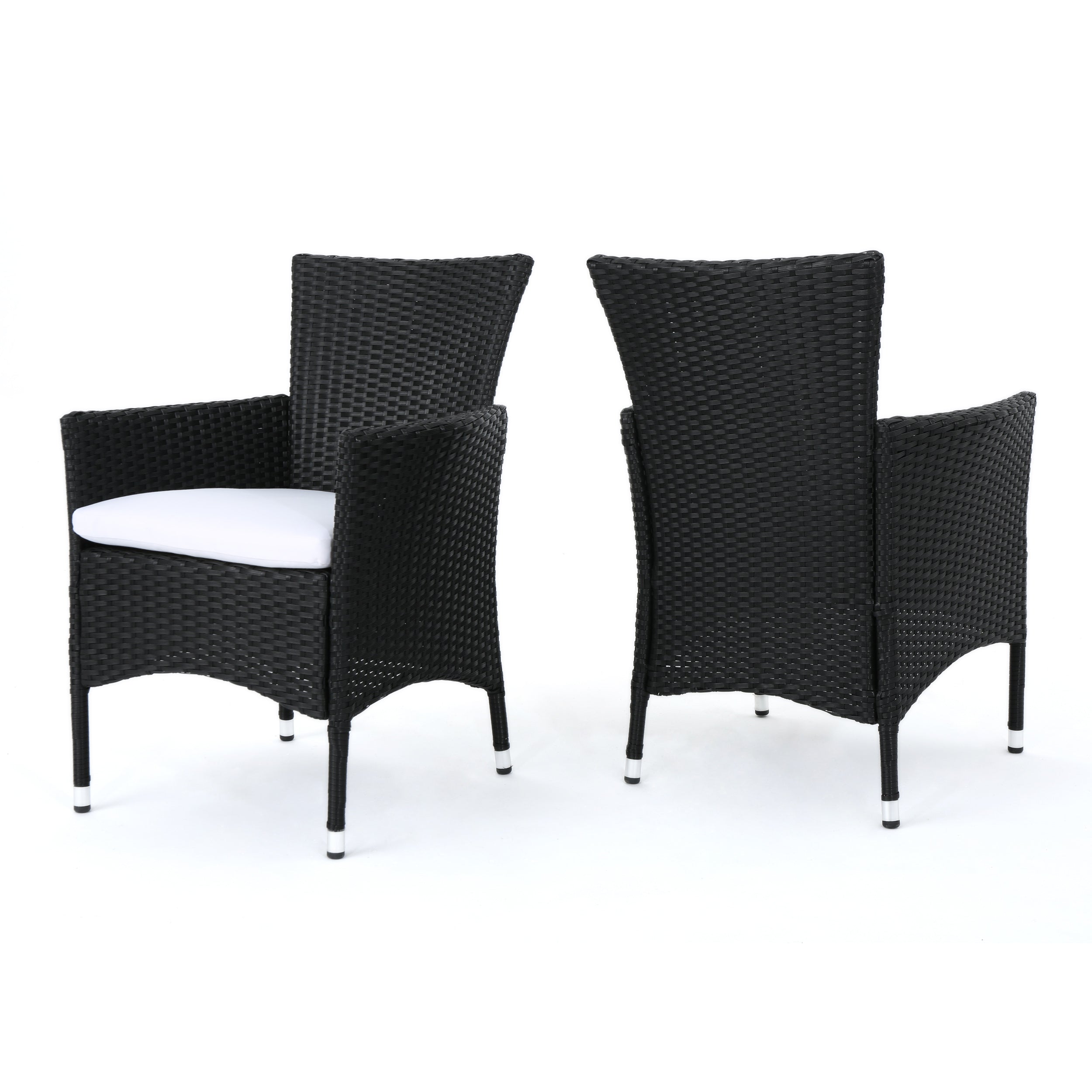 Clementine Outdoor Wicker Dining Chairs with Water Resistant Cushions - Set of 2