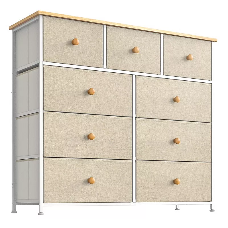 REAHOME 9 Drawer Steel Frame Bedroom Storage Organizer Chest Dresser， Taupe