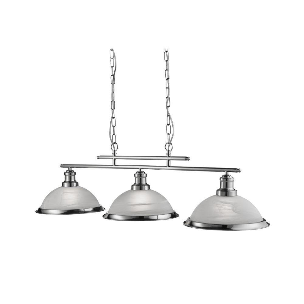 Searchlight 2683-3SS Bistro Satin Chrome 3 Lamp Bar Pendant Light with Acid Glass Shades