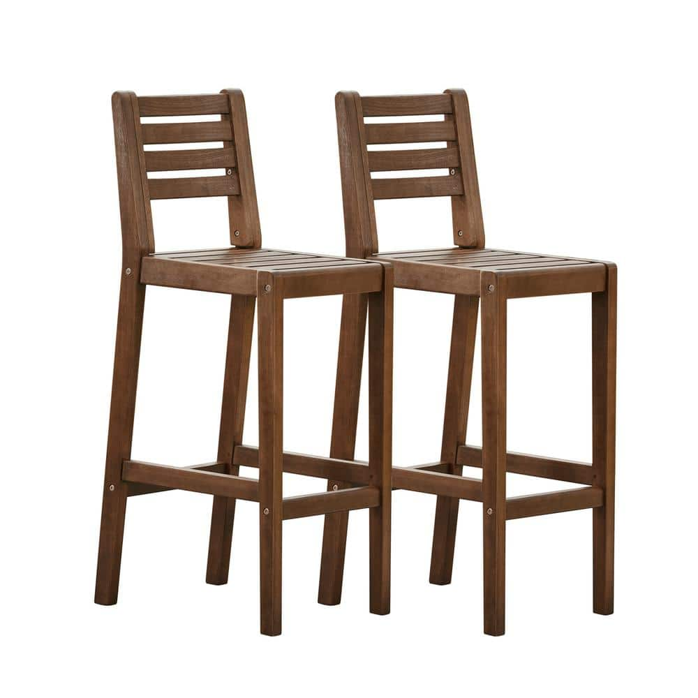 Afoxsos Mid-Century Modern Wood Outdoor Bar Stool in Brown (Set of 2) HDMX1508