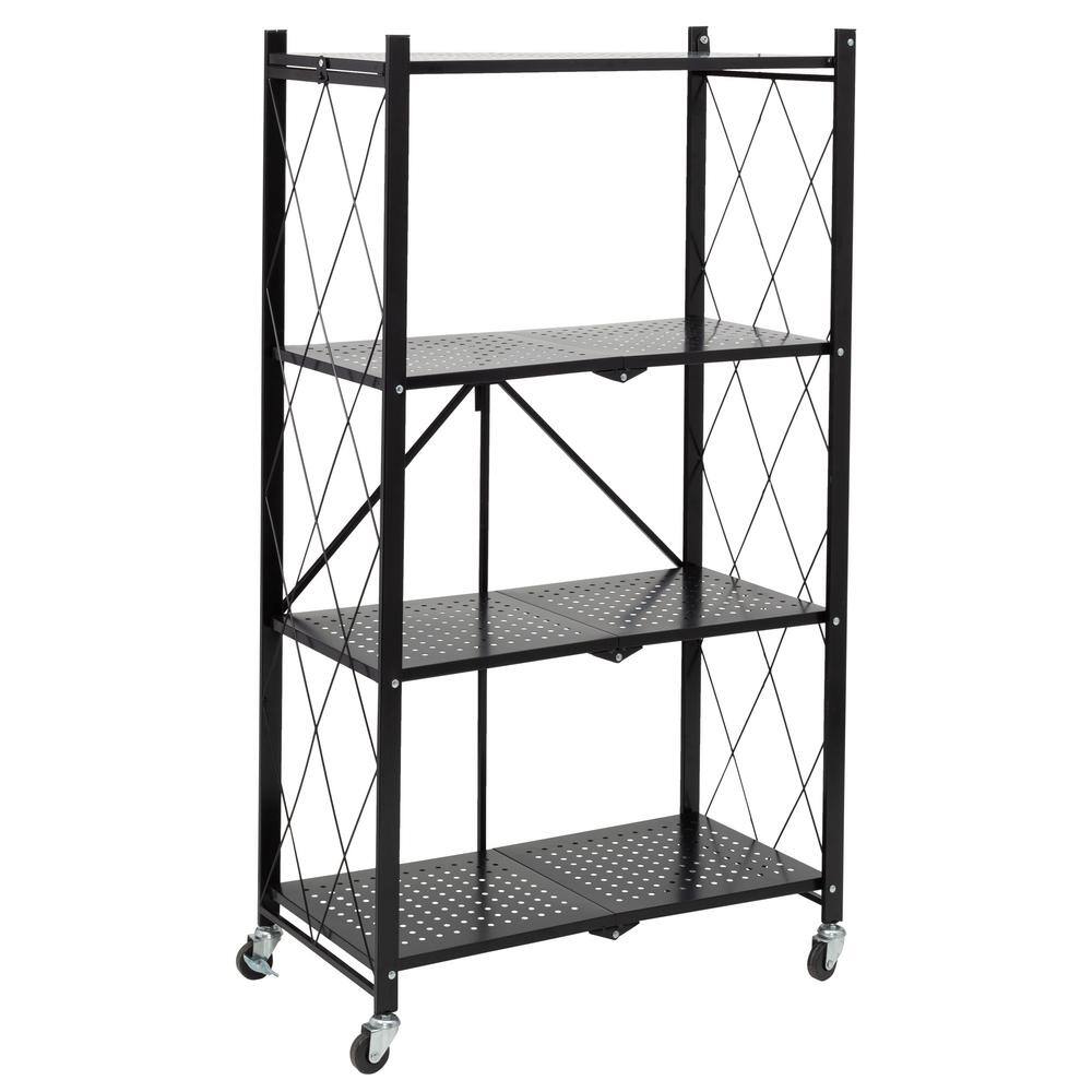 Honey-Can-Do 4-Tier Steel Collapsible 4-Wheel Utility Cart in Black SHF-09576