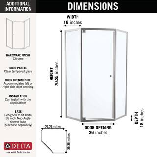 Delta Foundations 38 in. W x 74 in. H Neo-Angle Pivot Framed Corner Shower Enclosure in Chrome B99912-3838-PC