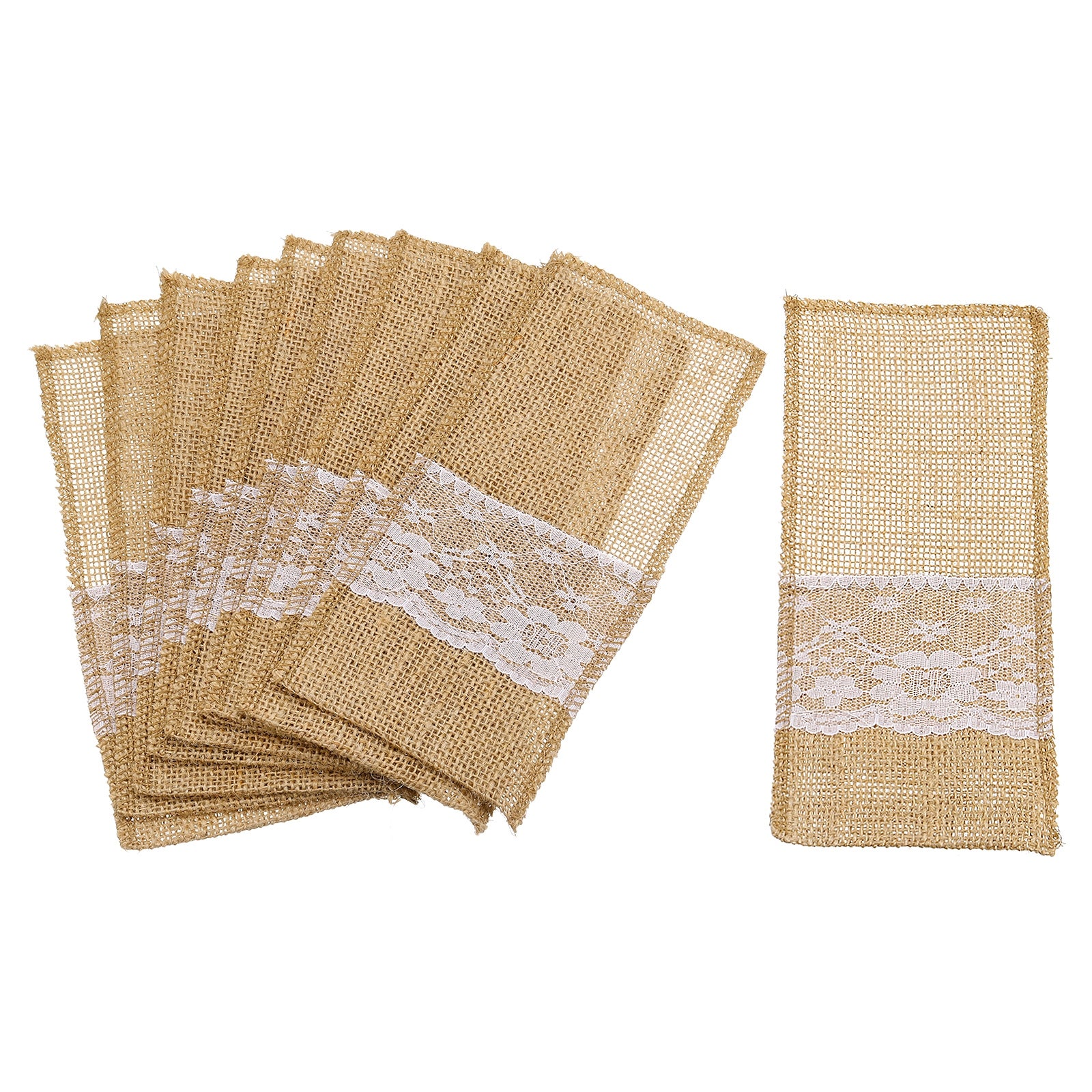 20Pcs Burlap Lace Utensil Holders Knife Fork Bag Cutlery Pouch for Wedding Decor - Light Brown