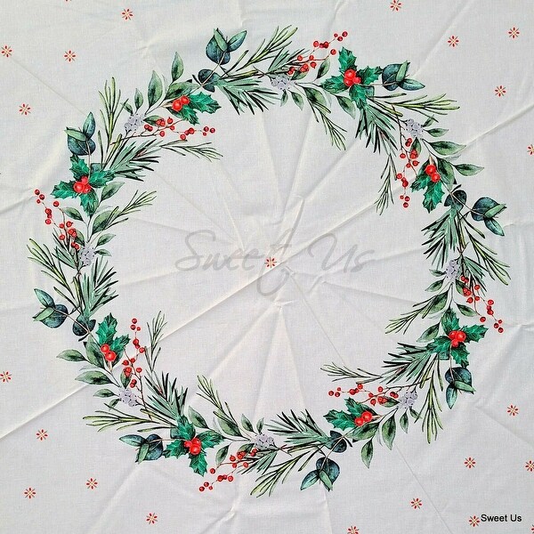 Wipeable Spill Resistant French Acrylic Coated Christmas Tablecloth - White