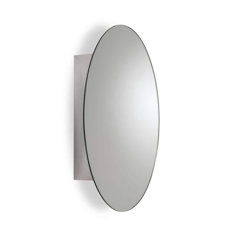 Croydex Tay 18 in W x 26 in H Single Door Oval Silver Stainless Steel Surface Mount Bathroom Medicine Cabinet with Mirror