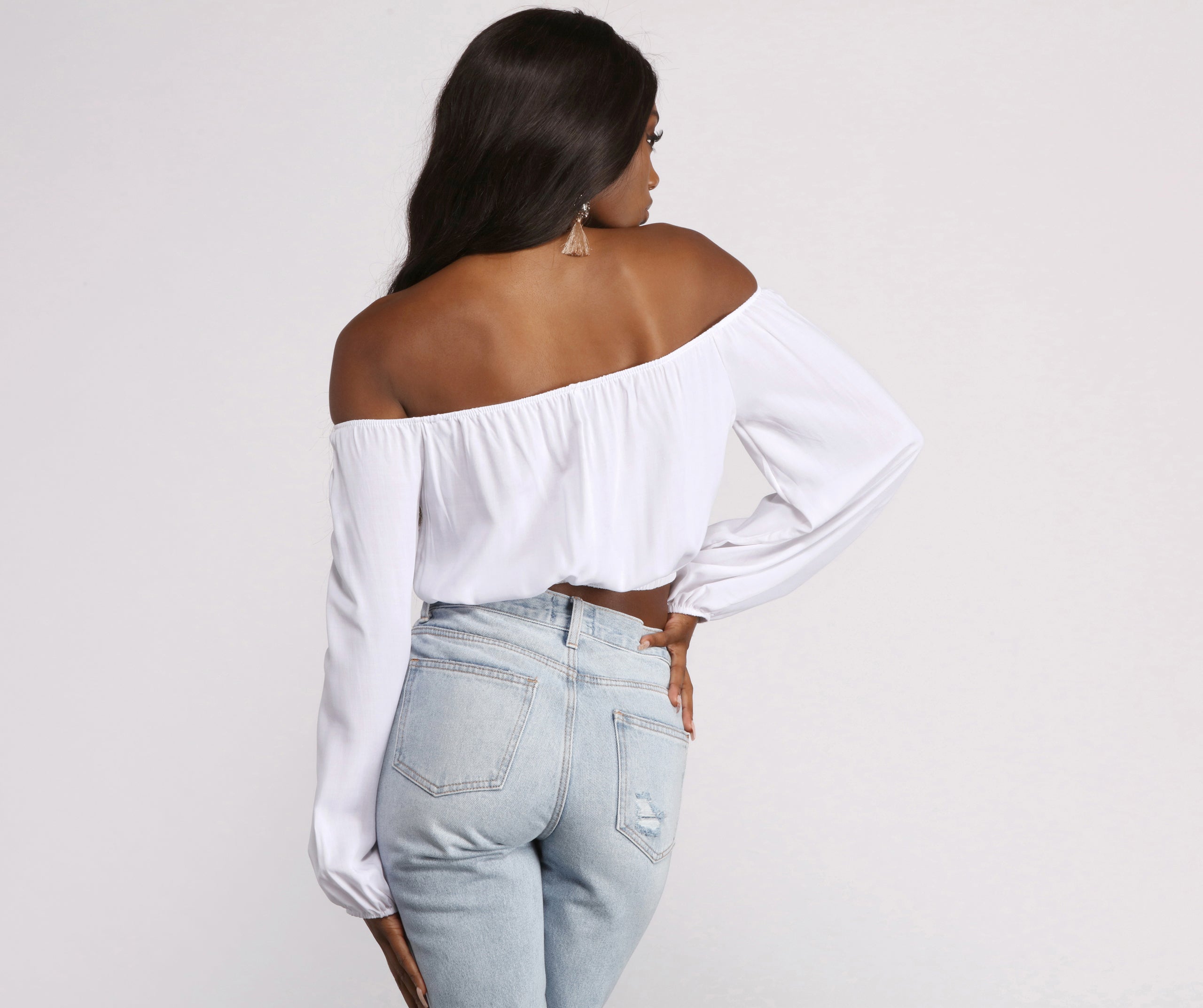 Off the Shoulder Long Sleeve Crop Top