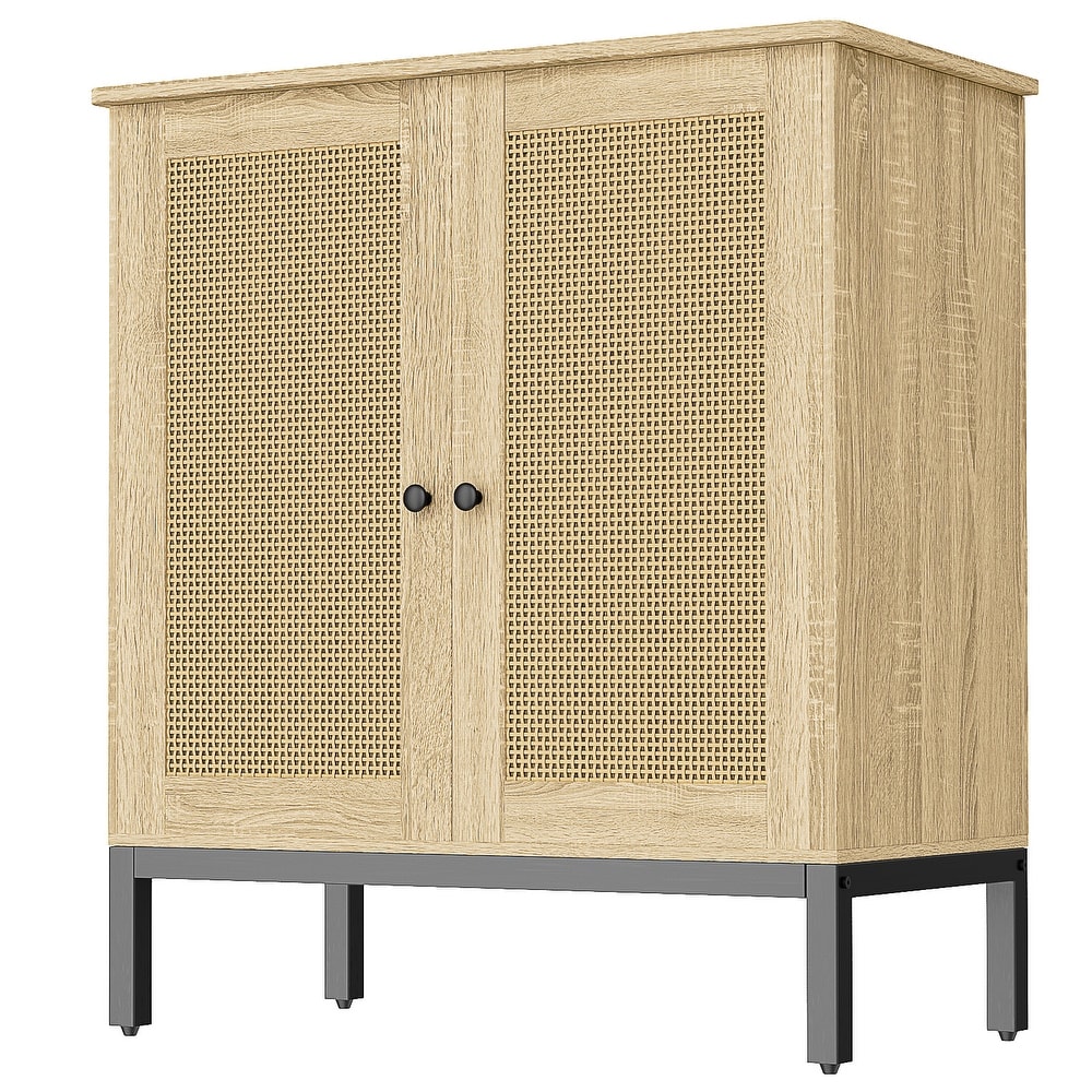 Rattan Accent Buffet Sideboard Storage Cabinet with 2 Doors   N/A