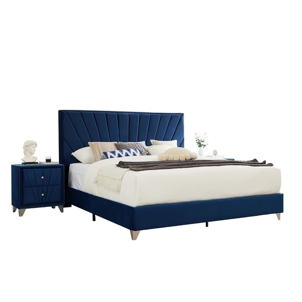 Upholstered Platform Bed Bedroom Set with nightstand - - 37888062