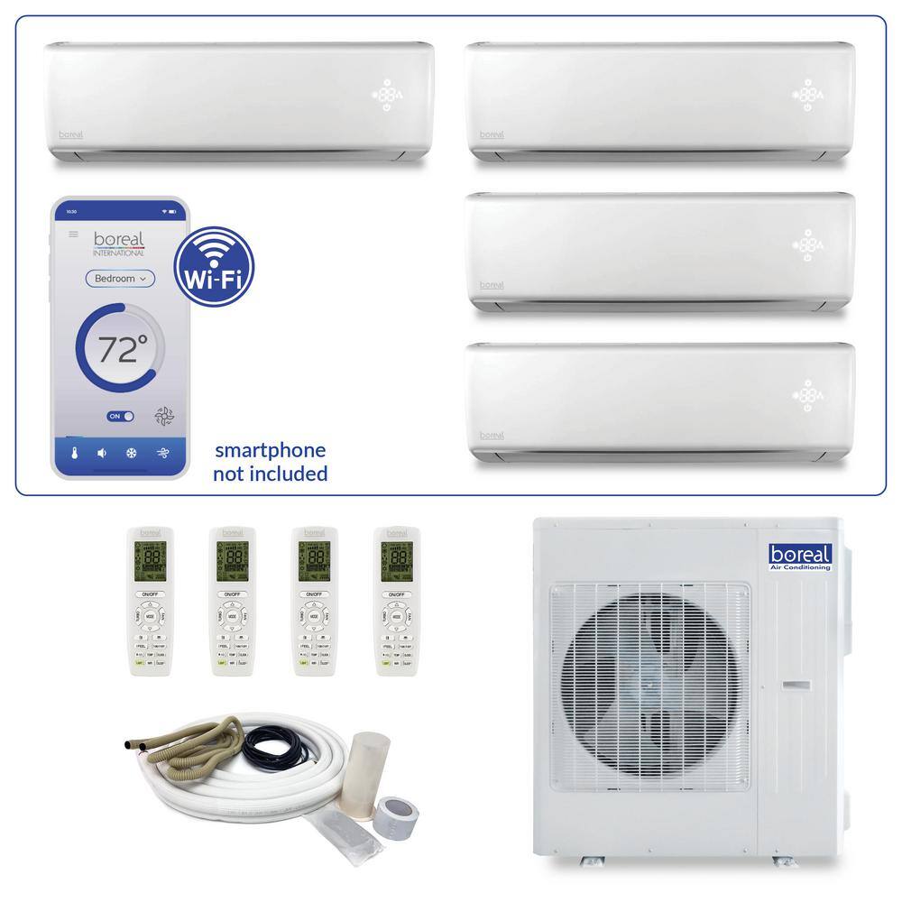 boreal Brisa Quad Zone 39000 BTU 3.5 Ton Smart Home Ductless Mini Split Air Conditioner Heat Pump 25 ft. Install Kit 230V MBRS42HP400