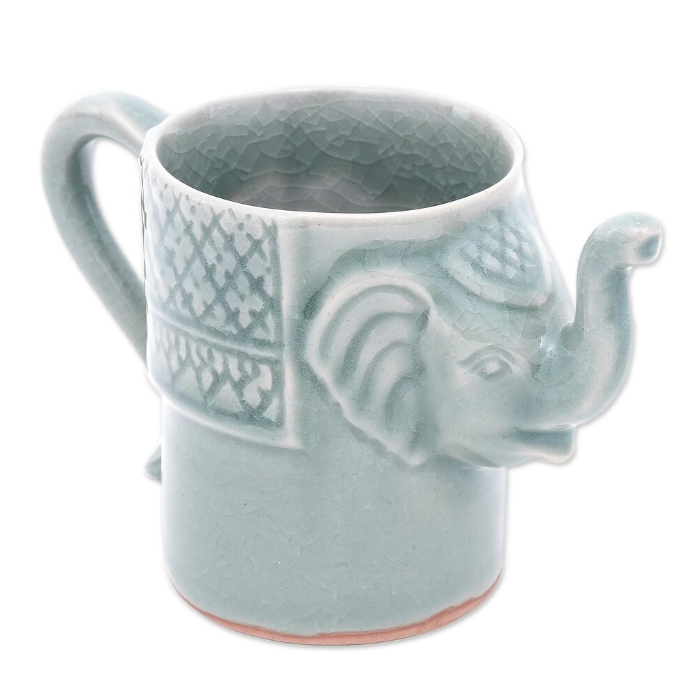 Novica Handmade Elephant Essence In Spruce Celadon Ceramic Mug