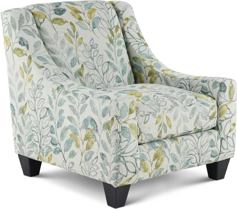 American Farmhouse Off-White Leaf Print Accent Chair