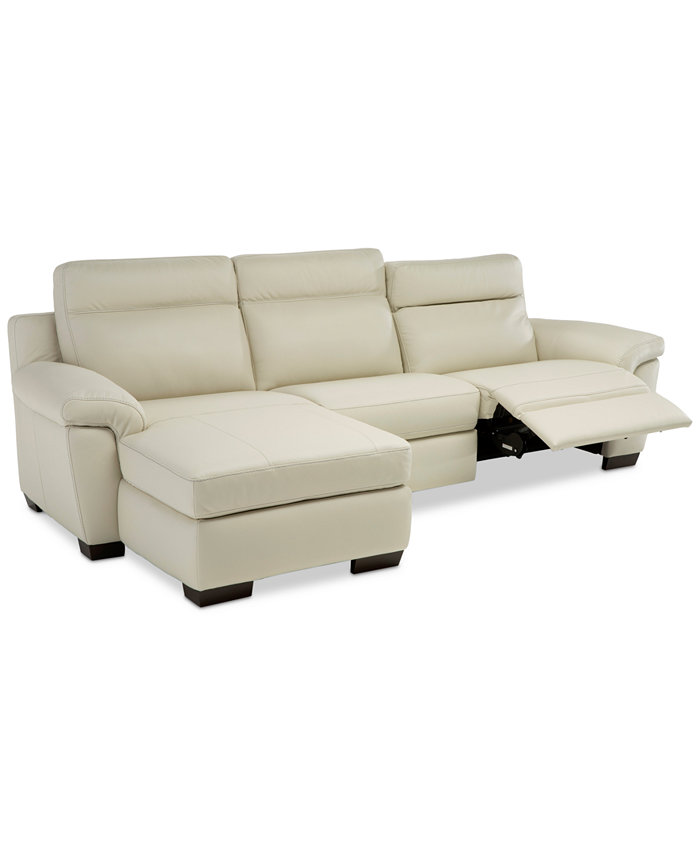 Furniture Julius II 3-Pc. Leather Sectional Sofa With 1 Power Recliner Power Headrests Chaise And USB Power Outlet