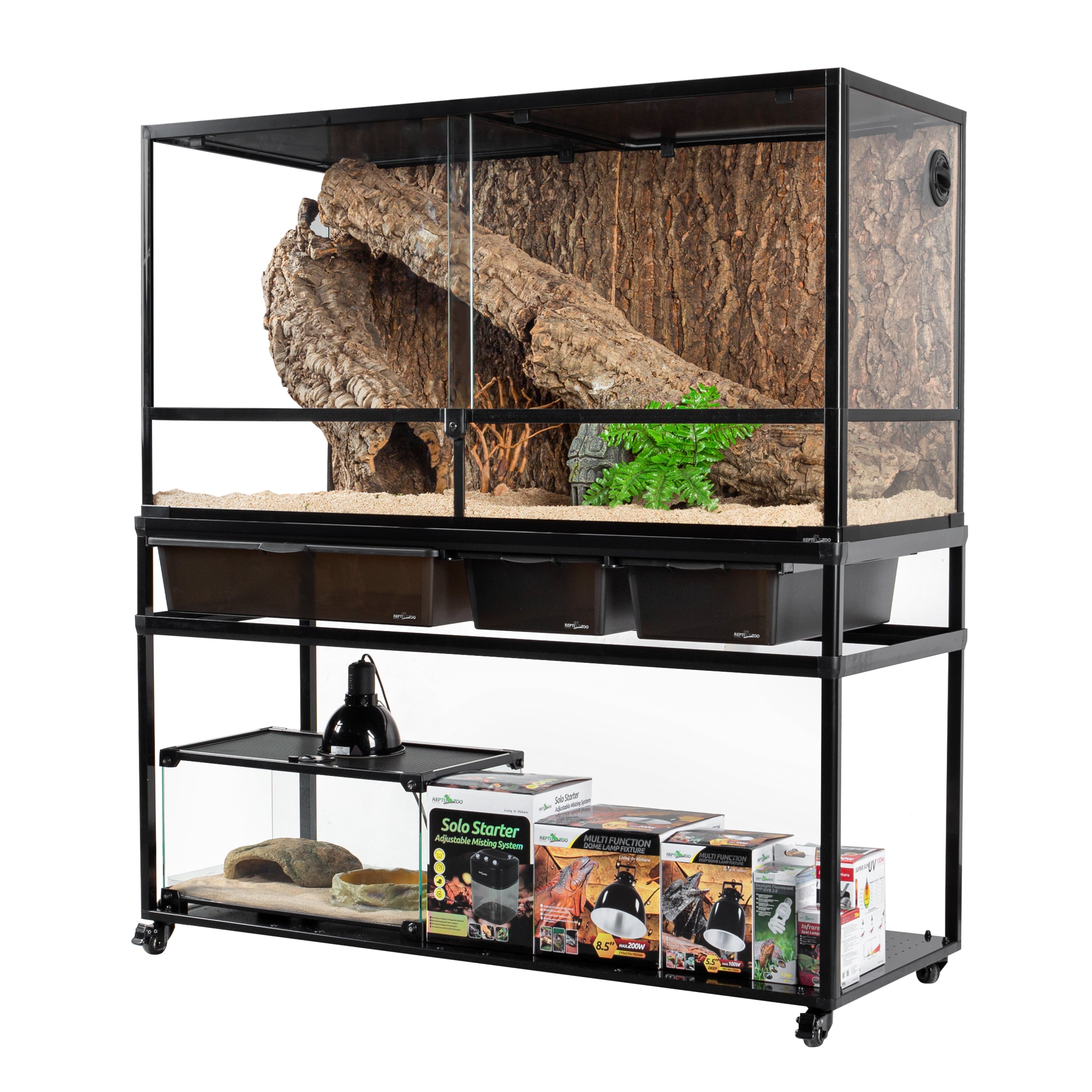 REPTIZOO 48 inch Terrarium Cabinet with Breeding Boxes， Stackable Breeding Rack with Rolling Wheels Fits