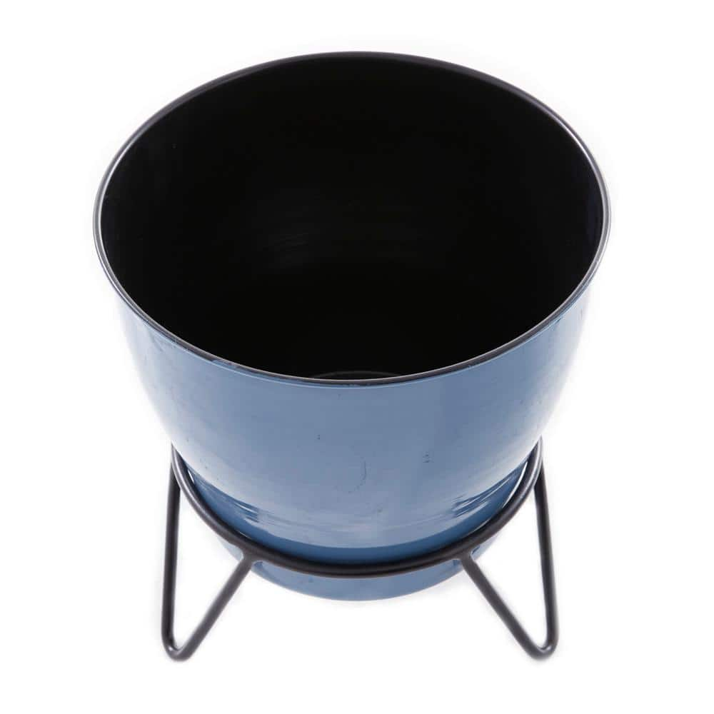 Litton Lane 10 in. x 11 in. Blue Metal Modern Planter (Set of 2) 040119