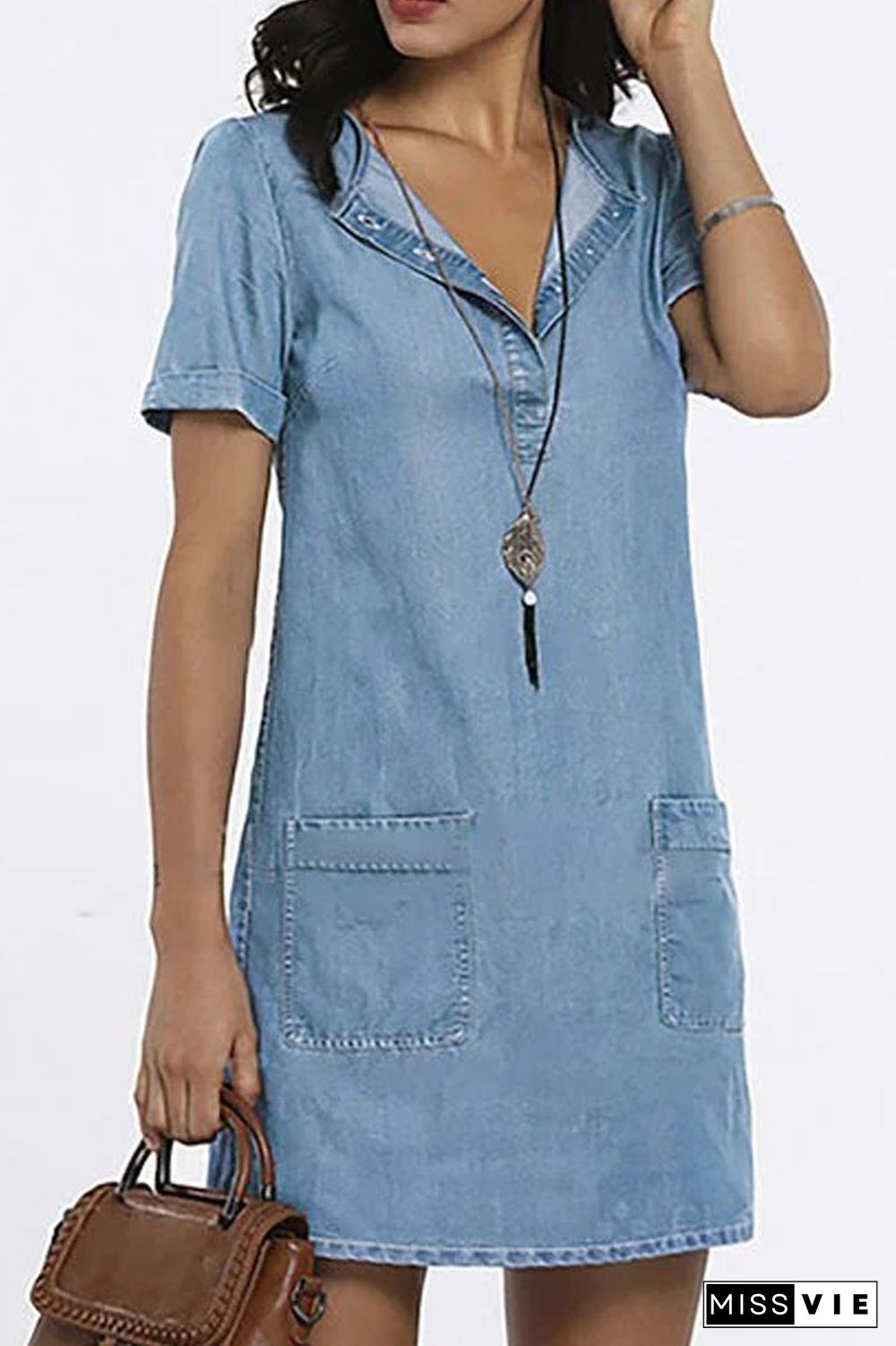 Denim Lapel Pocket Mini Dress