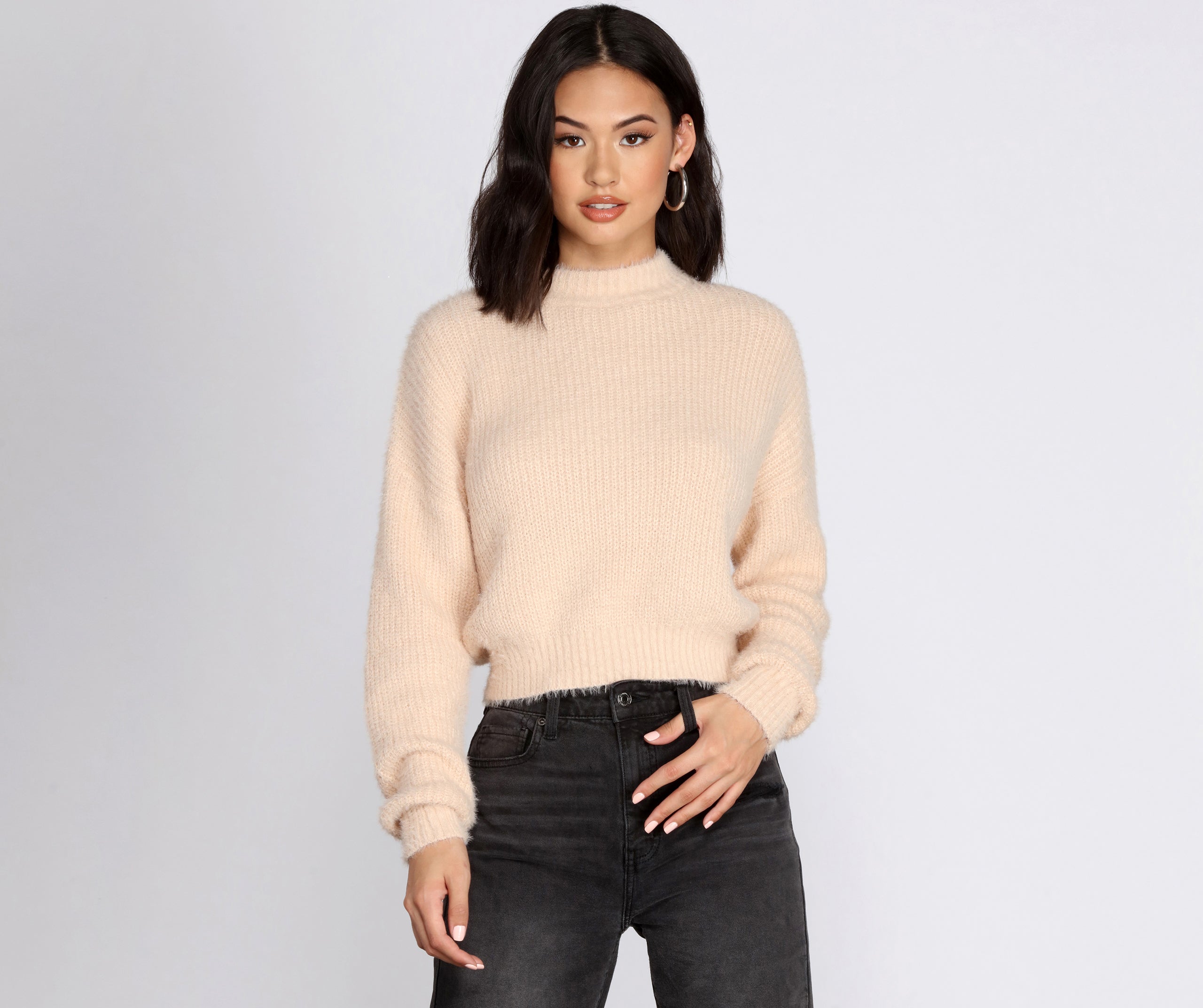 Angora Knit Mock Neck Sweater