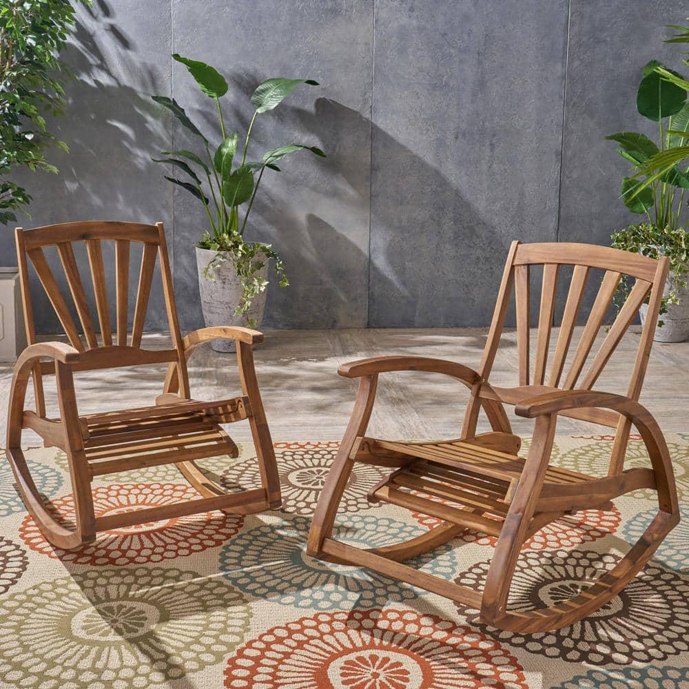 Noble House Sunview Teak Brown Wood Outdoor Rocking Chair