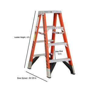 Werner 4 ft. Fiberglass Twin Step Ladder with 375 lb. Load Capacity Type IAA Duty Rating T7404