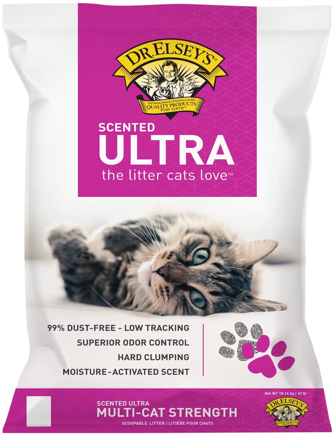 Dr. Elsey's Premium Clumping Cat Litter， Ultra Scented， 99.9% Dust-Free， Low Tracking， Hard Clumping， Superior Odor Control， Natural Ingredients and Moisture-Activated Scent