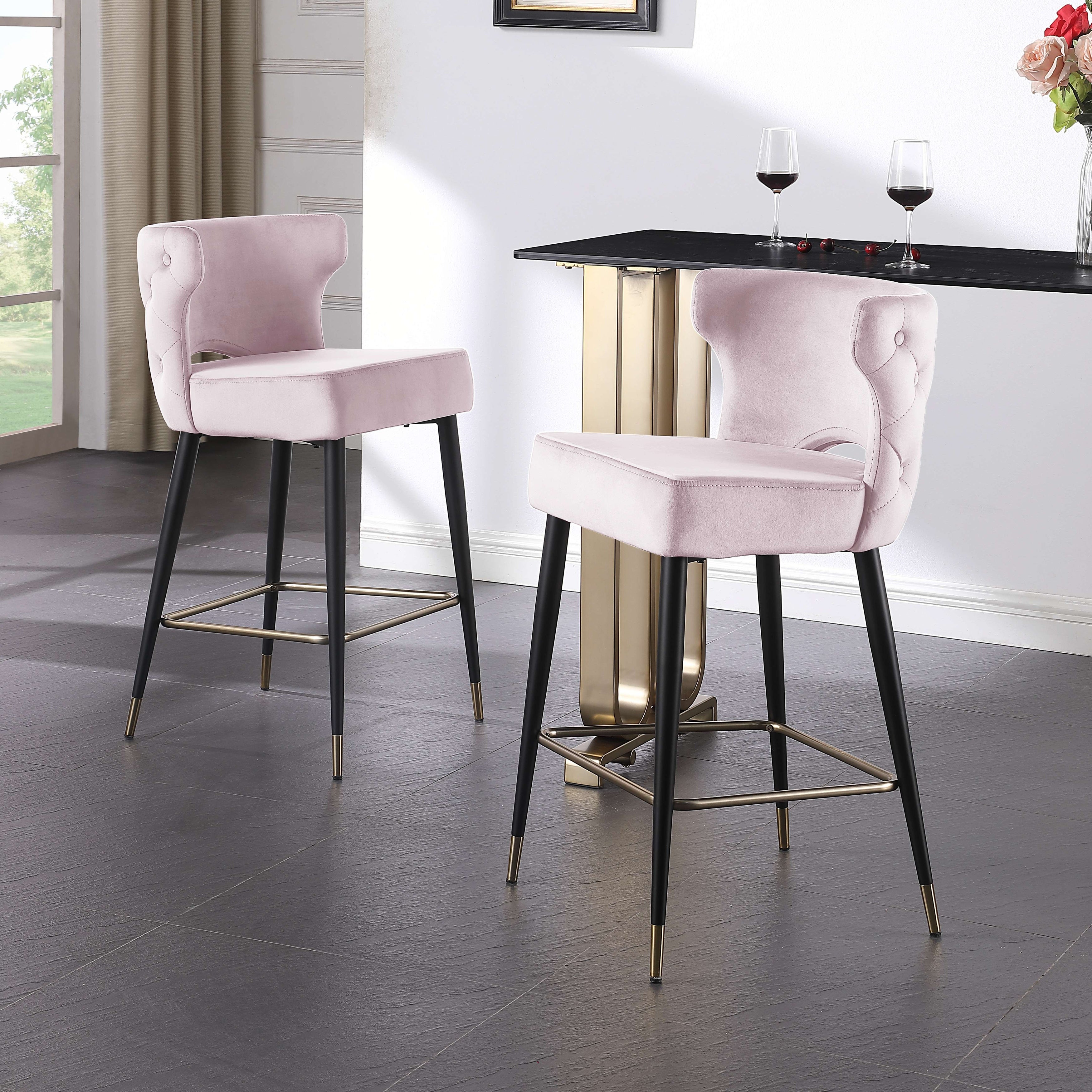 Woker Furniture Contemporary Velvet Upholstered Counter Height Stool with Gold Tipped， Black Metal Legs