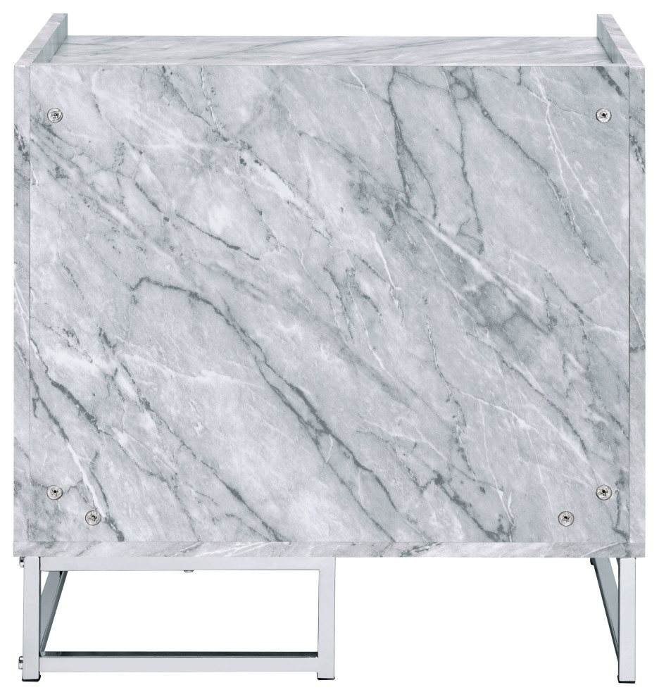 Azrael Accent Table  White Printed Faux Marble and Chrome Finish   Contemporary   Side Tables And End Tables   by Acme Furniture  Houzz