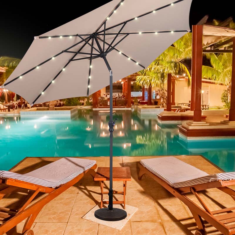 10 FT Outdoor Market Patio Umbrella with Solar LED Lights & Crank, Easy Tilt Table Umbrella for Deck Pool