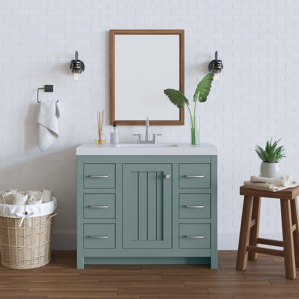 Home Decorators Collection Glint 42.5 in. W x 18.75 in. D Bath Vanity in Sage with Cultured Marble Vanity Top in White with Integrated Sink B42X20094