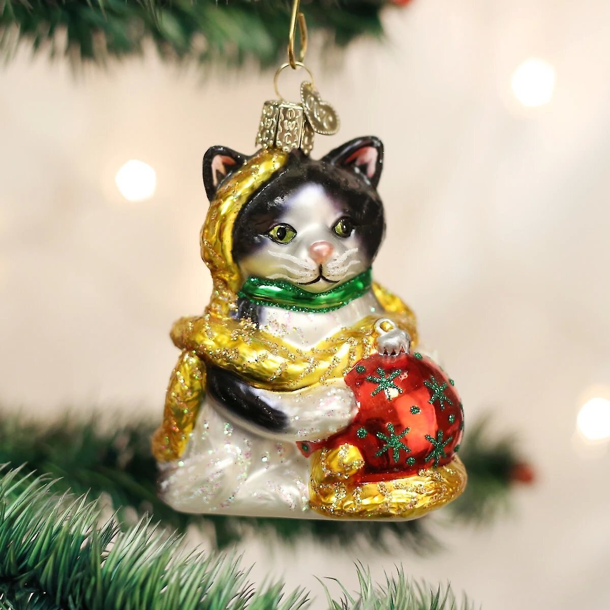 Old World Christmas Holiday Kitten Glass Tree Ornament