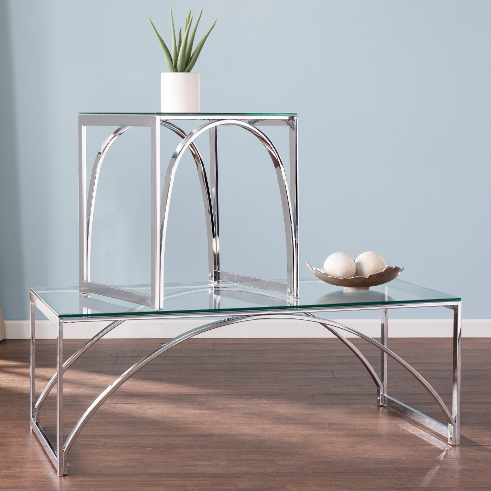 Evan Square Glass Top End Table   Contemporary   Side Tables And End Tables   by SEI  Houzz