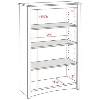 Prepac Home Office 31.5 in. in Wide White 4-Shelf Standard Bookcase WDL-3248