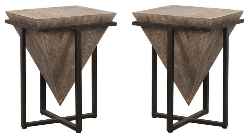 Home Square Accent End Table in Gray Wash and Aged Black   Set of 2   Industrial   Side Tables And End Tables   by Homesquare  Houzz