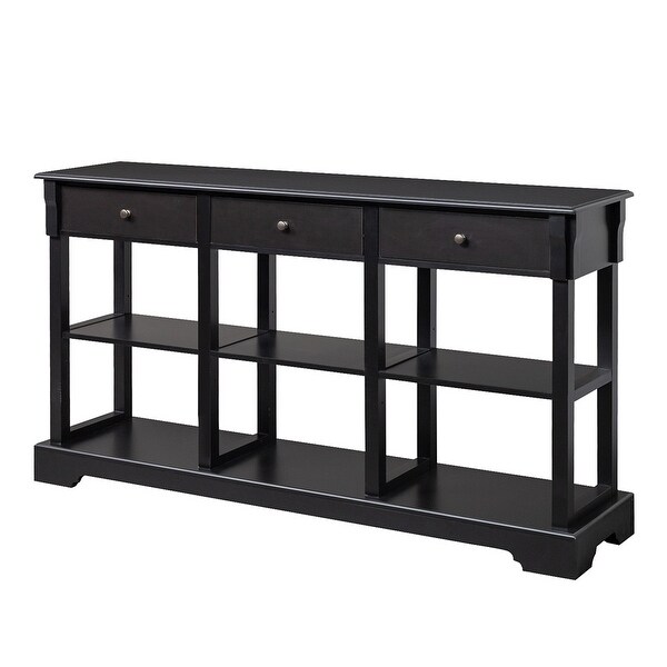 Console Table with Open Shelves and 3 Drawers for Living Room