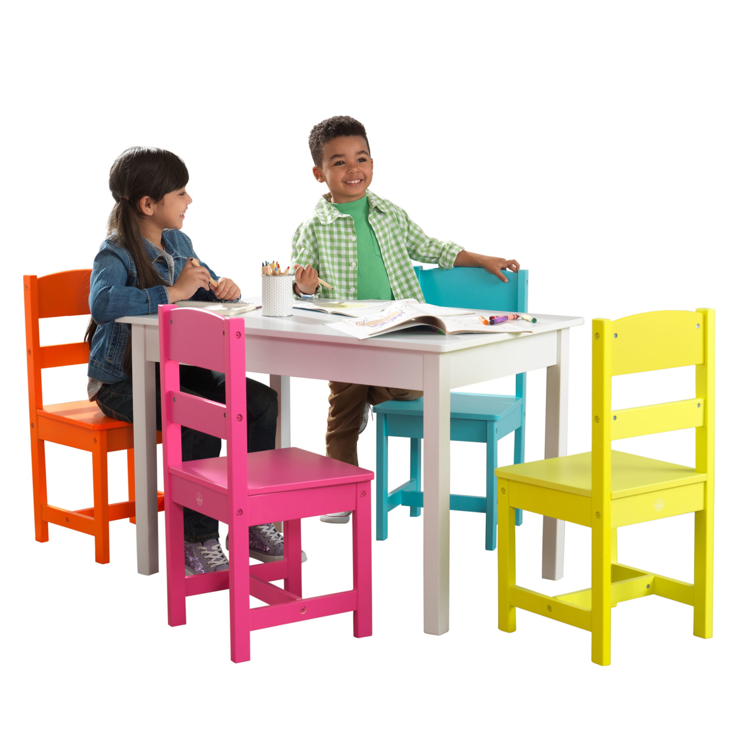 KidKraft Wooden Table and 4 Chair Set， Children's Furniture， Brightly Colored - Highlighter