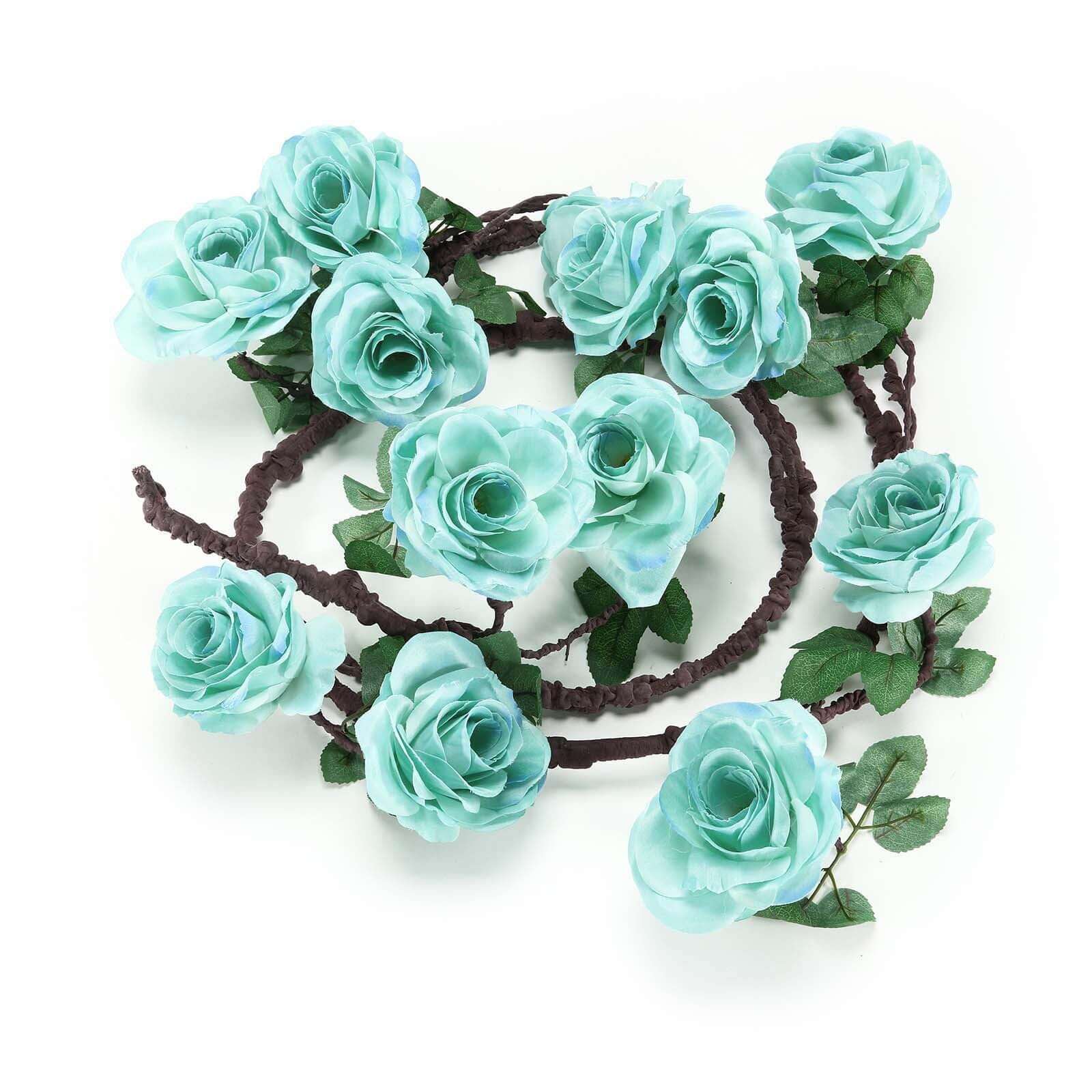 Aqua/Turquoise Artificial Silk Rose Hanging Flower Garland Vine 6ft