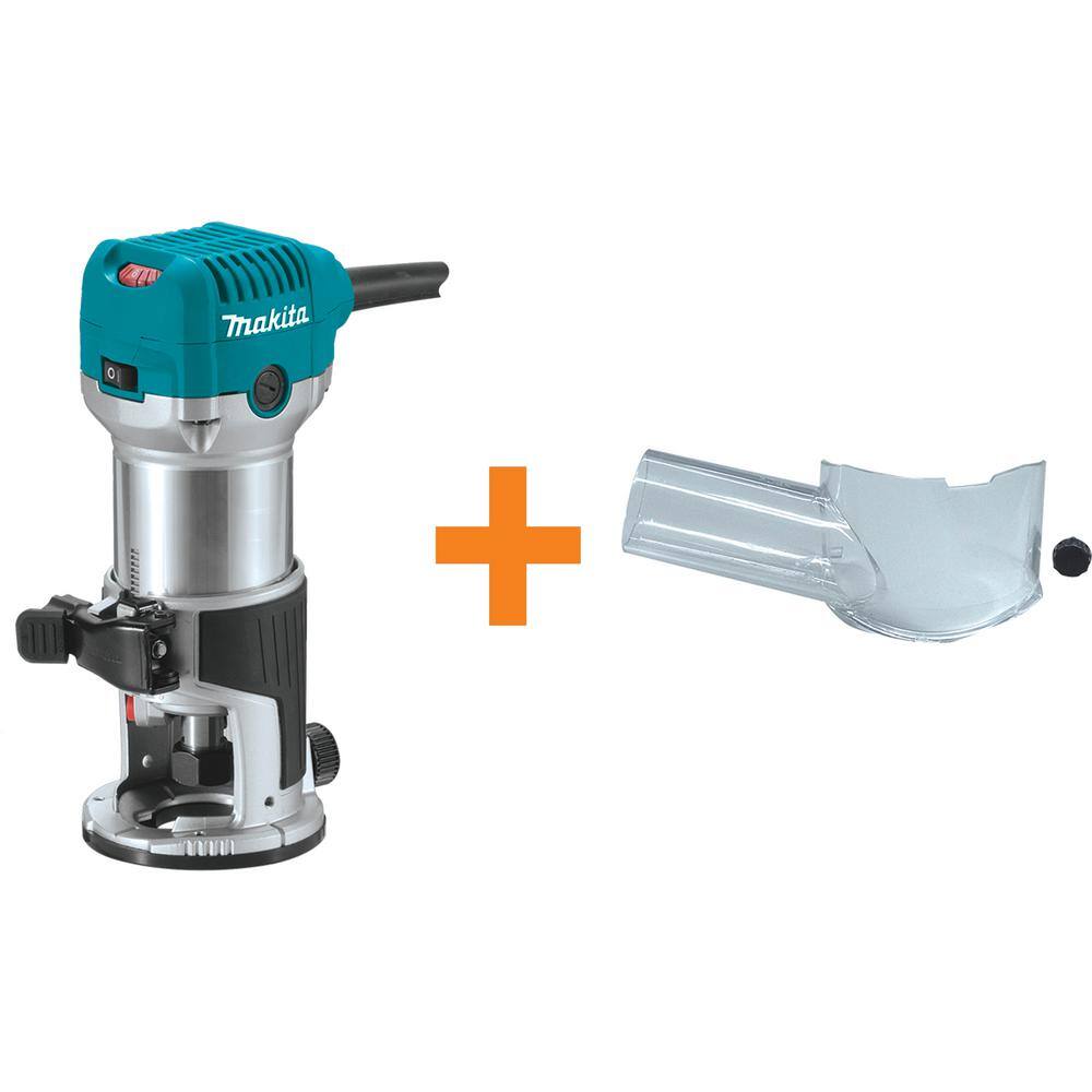 Makita 6.5 Amp 1-14 HP Fixed Base Corded Compact Router with Dust Extracting Attachment RT0700C RT0701C XTR01 RT0701C195559-1