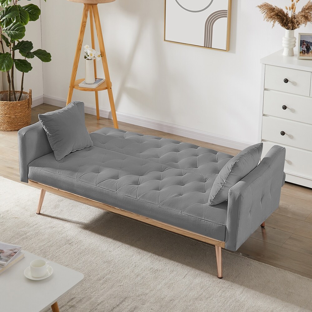 Futon Sleep Sofa Bed Velvet Couch Tufted Back Loveseat for Livingroom