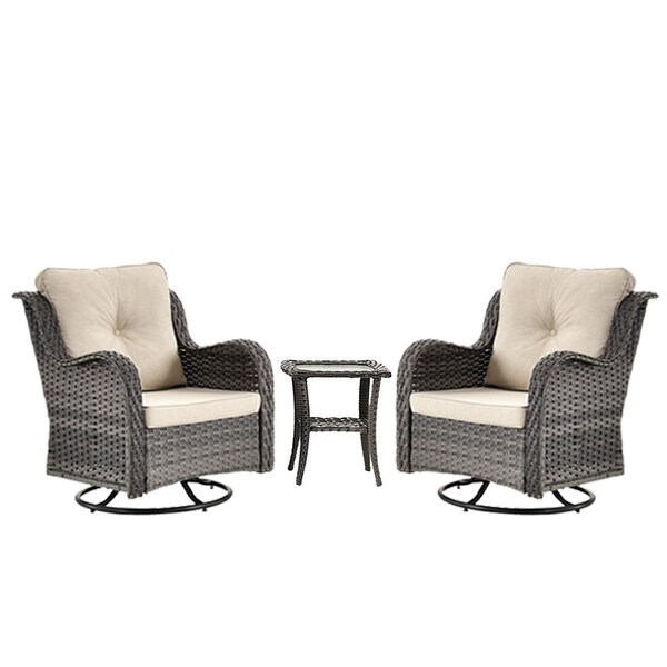 Wicker Patio Furniture Conversation Set with High Back Swivel Chairs and Storage Ottomans，Cushions Included🎃