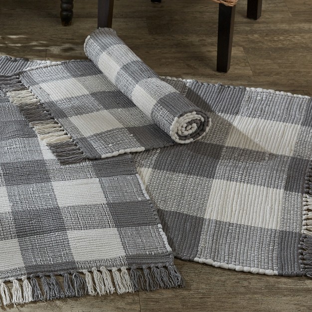 Park Designs Buffalo Check Rag Rug Runner 2x6 Dove